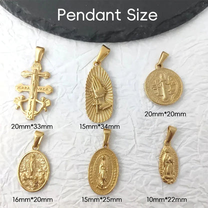Virgin Mary Saint Michael Cross Prayer Pendant Necklace Gold Stainless Steel Religious Pendants Catholic Women/Men Jewelry