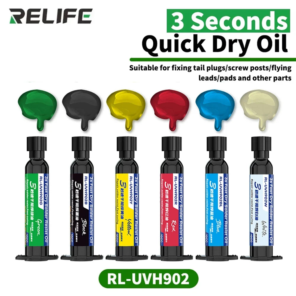 RELIFE RL-UVH902 3 Seconds Quick Drying Oil | UV Curing Solder Mask for PCB Repair