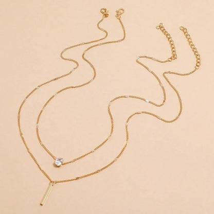 Multi-layer Five-pointed Star Heart Shape Water Drop Pendant Chain Necklace Alloy Material Glass Collarbone Chain Sexy Women New