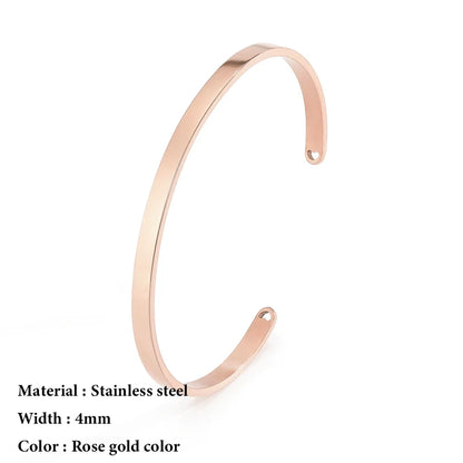 SUNIBI 4mm 6mm Stainless Steel Cuff Gold Color Bracelet Bangle for Women Jewelry Gifts Wholesale Dropshipping