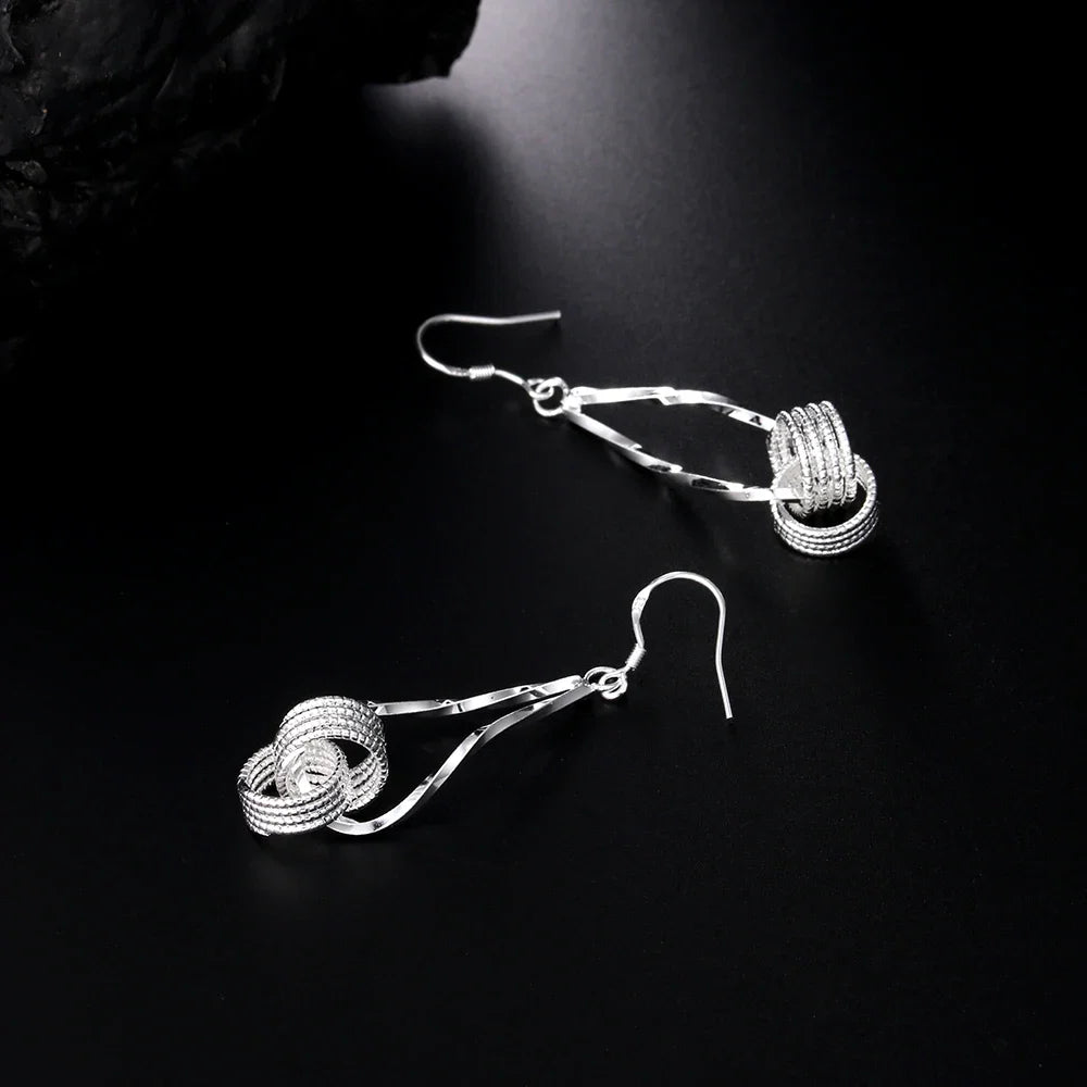 Fashion charms 925 Sterling Silver Net beads long Earrings for Women Pretty fashion party wedding Jewelry Holiday Gifts