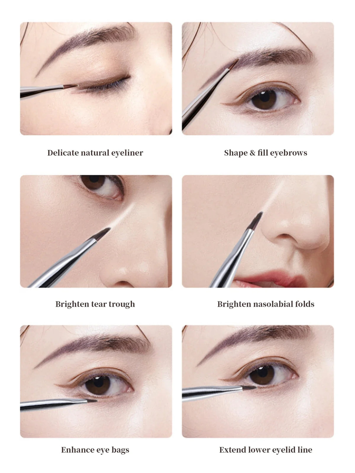 5-Piece Makeup Brush Set | Blade Eyeliner, Flat Eyebrow & Silkworm Brushes