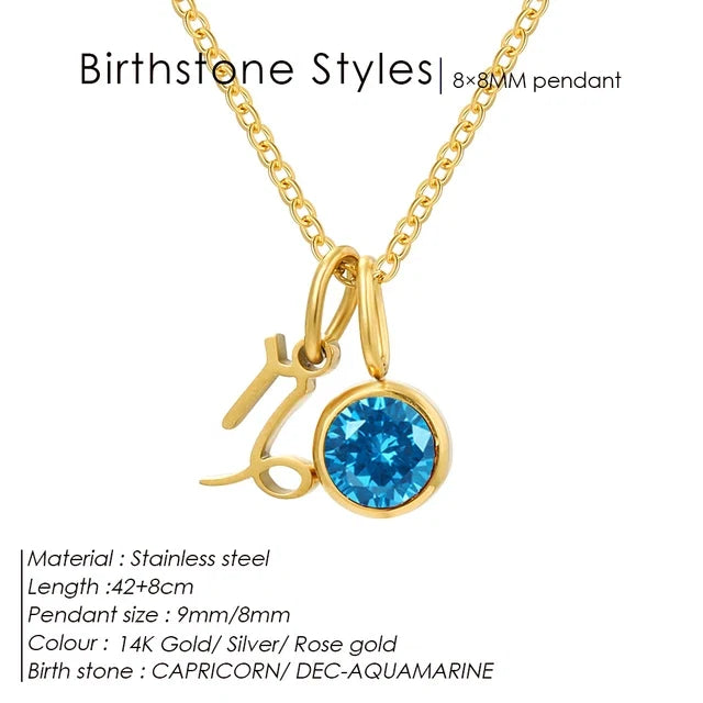 SUNIBI Stainless Steel Birthstone Zodiac Double Pendant Necklace for Woman12 Constellation Birthday Gift DIY Jewelry Wholesale