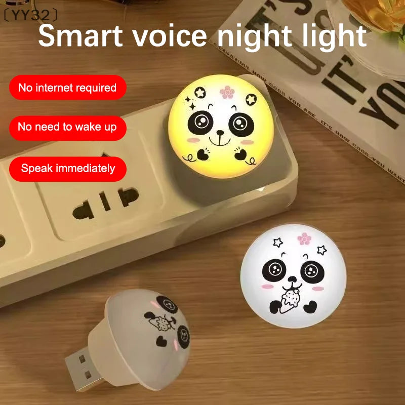 USB Panda Smart Voice Control Night Light | AI-Enabled Bedside and Camping Lamp