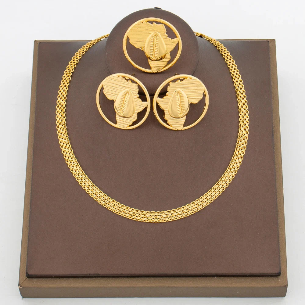 Brazilian 18k Gold Plated Jewelry Set for Women Irregular Design Clip Earrings and Adjustable Ring Jewelry Set Accessories Gifts