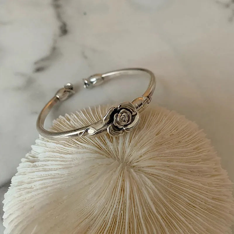 Sterling Silver plated Thai Silver Bracelet for Women Vintage Geometric Heart Love Lucky Punk Jewelry 2023 New Dropship