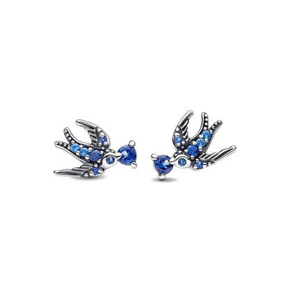 European New 925 Silver Butterfly Flower Stud Earrings, Fit Women's Festival Exquisite Charm Jewelry Gifts
