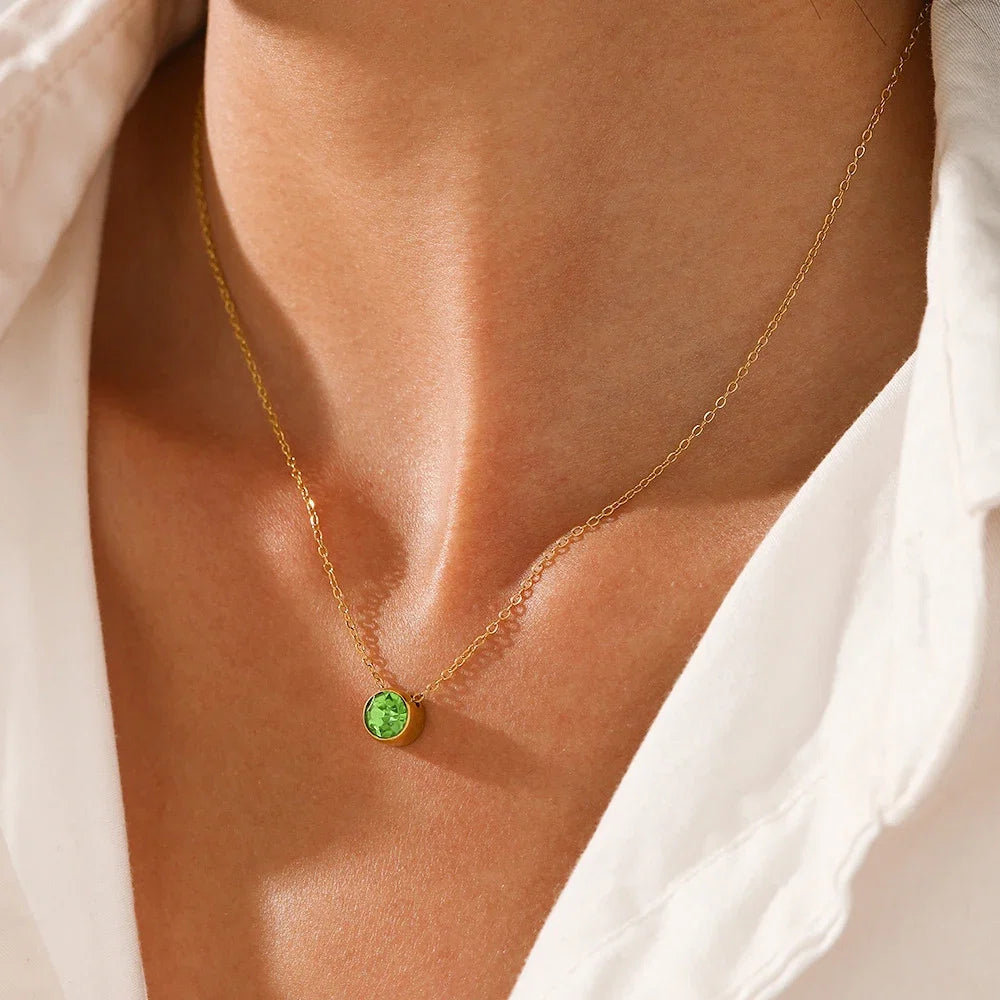 SUNIBI Stainless Steel Birthstone Necklace for Woman Gold Color Bride Designer Pendant Necklaces Birthday Gift Jewelry Wholesale