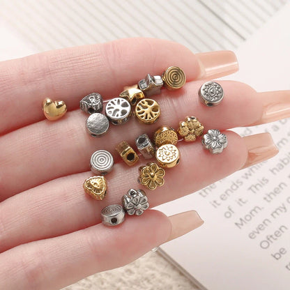 10Pcs/Pack Stainless Steel Various Shape Gold Steel Color Texture Spacer Beads for DIY Bracelet Jewelry Making Accessories