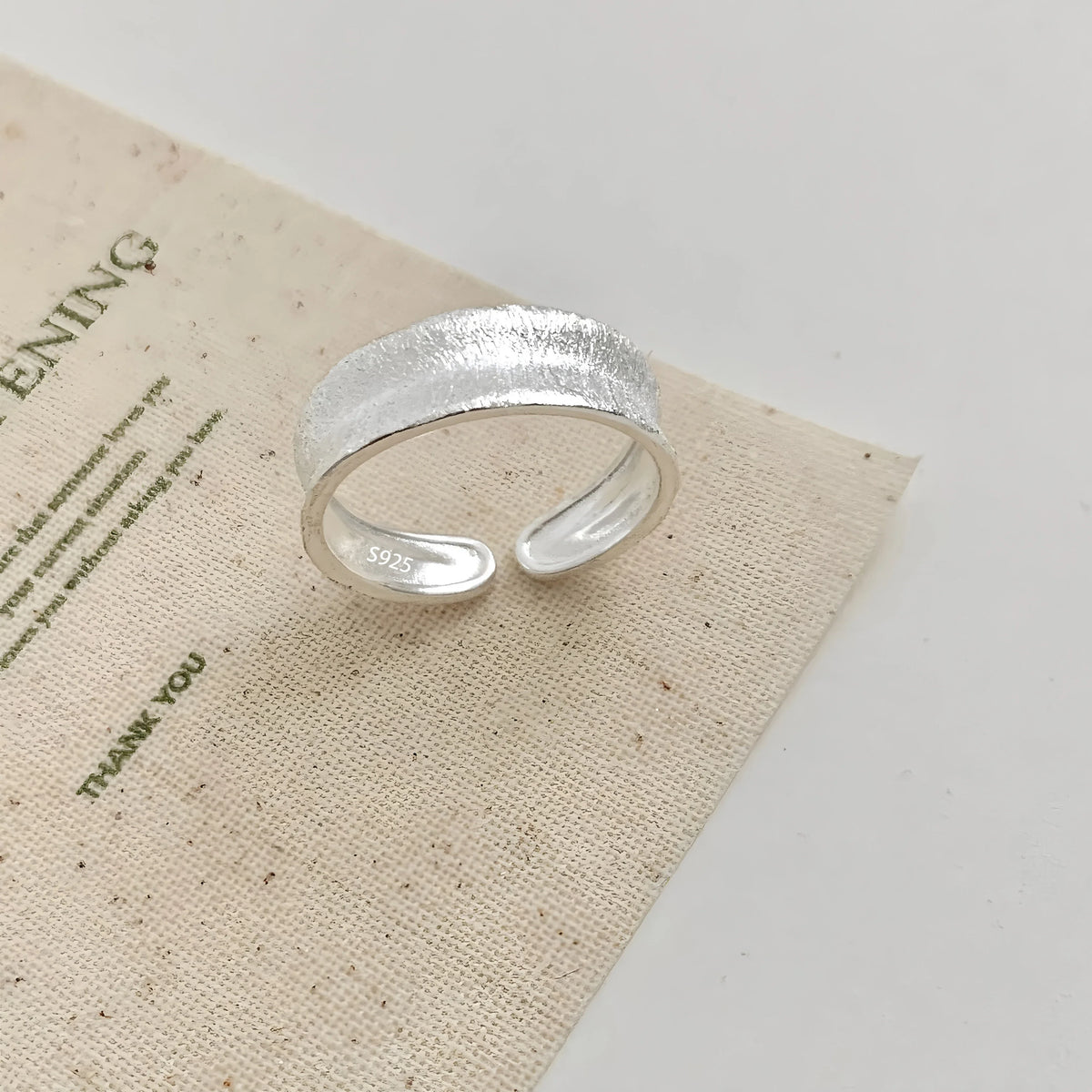 925 Sterling Silver Frosting Geometry Ring | Textured Wide Band for Women