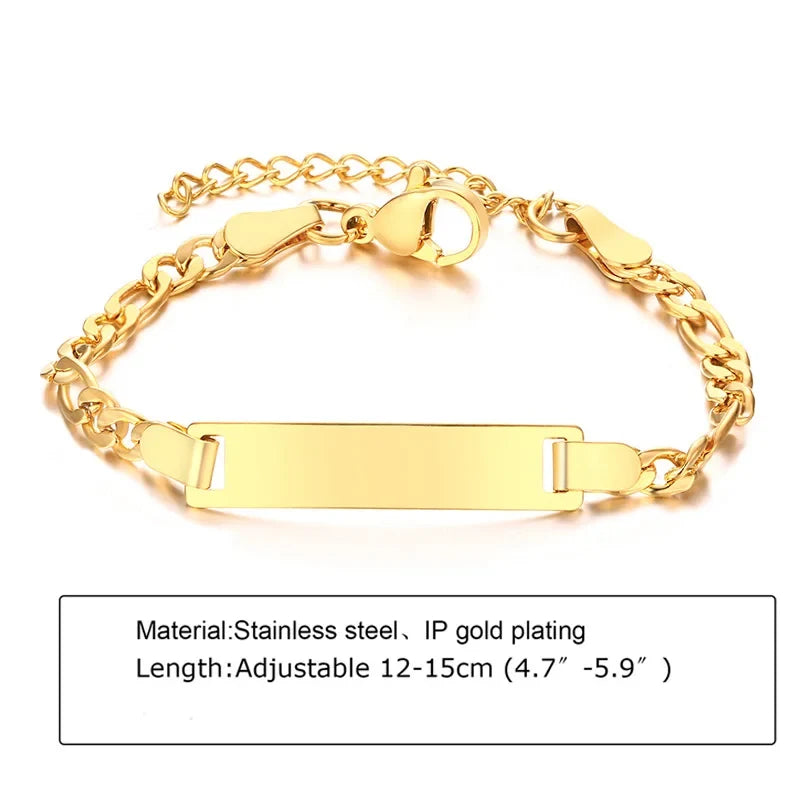 Custom Personalized Name ID Bracelet Gilrs Boy Gifts, Stainless Steel Curb Chain Link Crown Bracelet Not Allergic