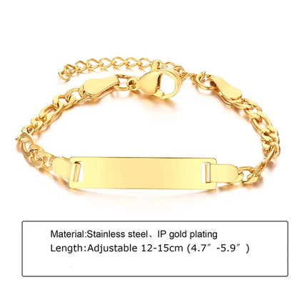 Custom Personalized Name ID Bracelet Gilrs Boy Gifts, Stainless Steel Curb Chain Link Crown Bracelet Not Allergic