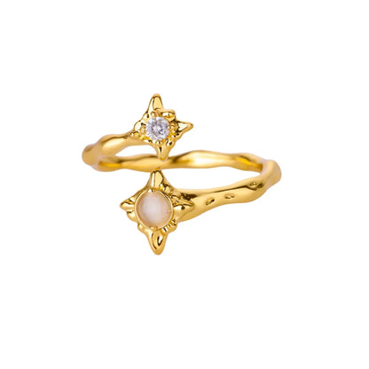 Zircon Flower Rings For Women Gold Color Double Flower Adjustable Stainless Steel Ring Wedding Party Christmas Jewelry Gift
