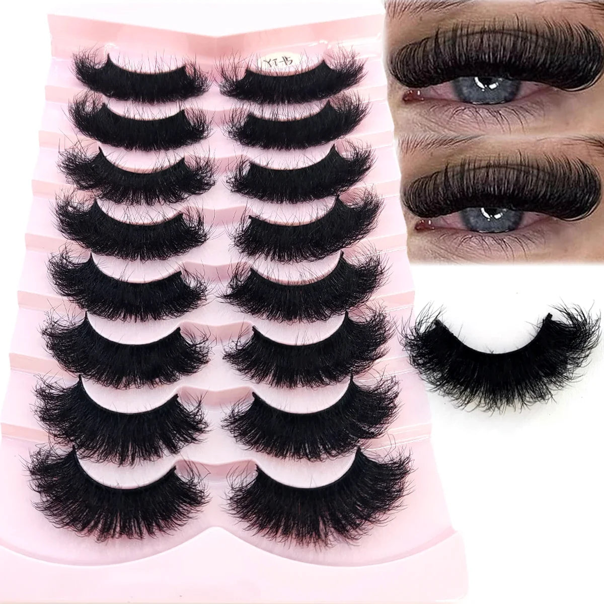 5-8 Pairs Natural Russian Striped Mink Lashes | 3D Volume Wavy False Eyelash Extensions