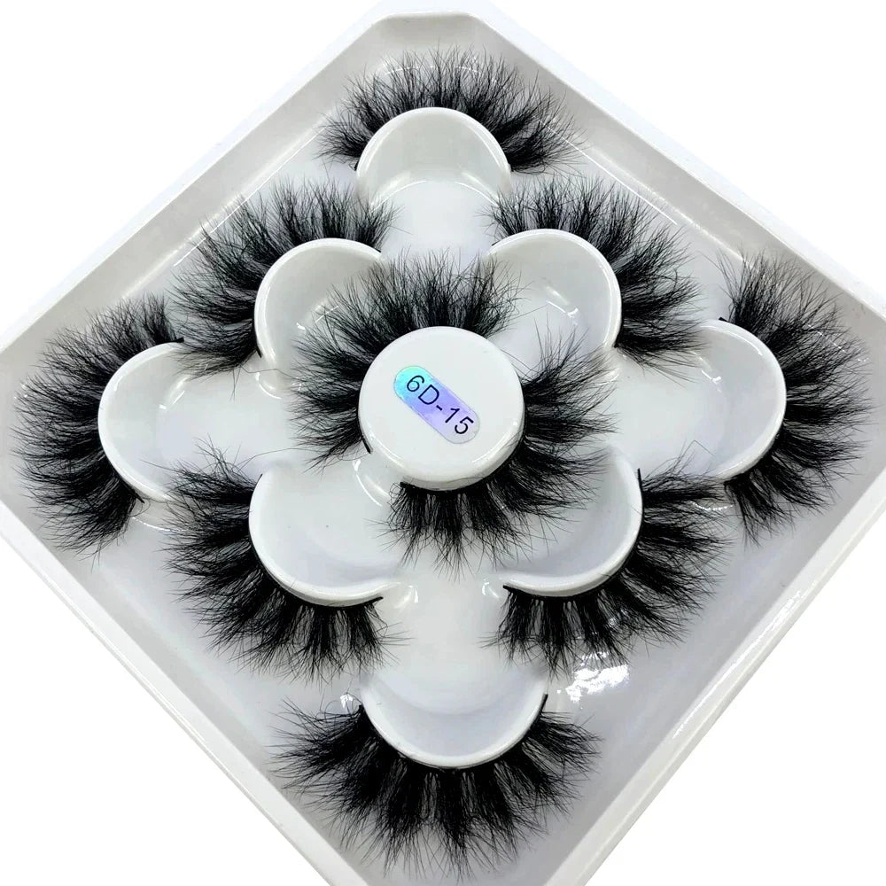 5-8 Pairs Natural Russian Striped Mink Lashes | 3D Volume Wavy False Eyelash Extensions