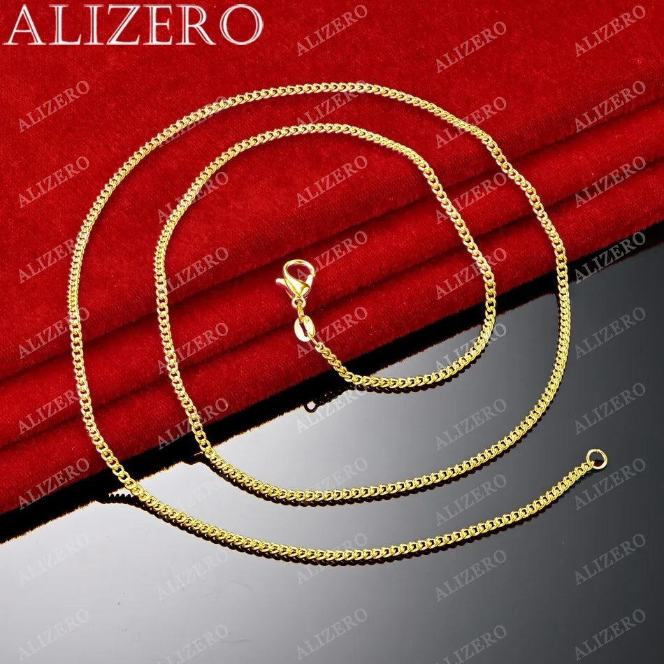 ALIZERO 18K Gold Necklace 16/18/20/22/24/26/28/30 Inch 2mm Base Chain Necklaces For Women Man Fashion Fine Jewelry Wholesale