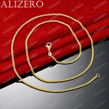 ALIZERO 18K Gold Necklace 16/18/20/22/24/26/28/30 Inch 2mm Base Chain Necklaces For Women Man Fashion Fine Jewelry Wholesale