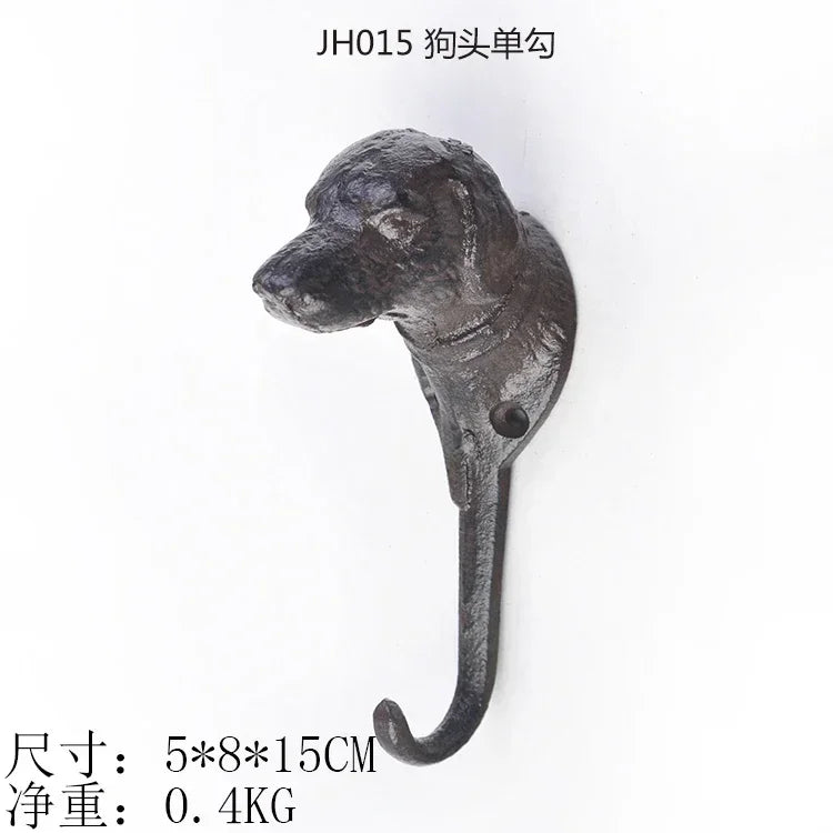 Animal Shape Ironwork Metal Hooks Clothes Hat Key Retro Style Originality Wall Hooks Villa Courtyard Wall Mounted Decorate home