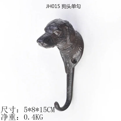 Animal Shape Ironwork Metal Hooks Clothes Hat Key Retro Style Originality Wall Hooks Villa Courtyard Wall Mounted Decorate home