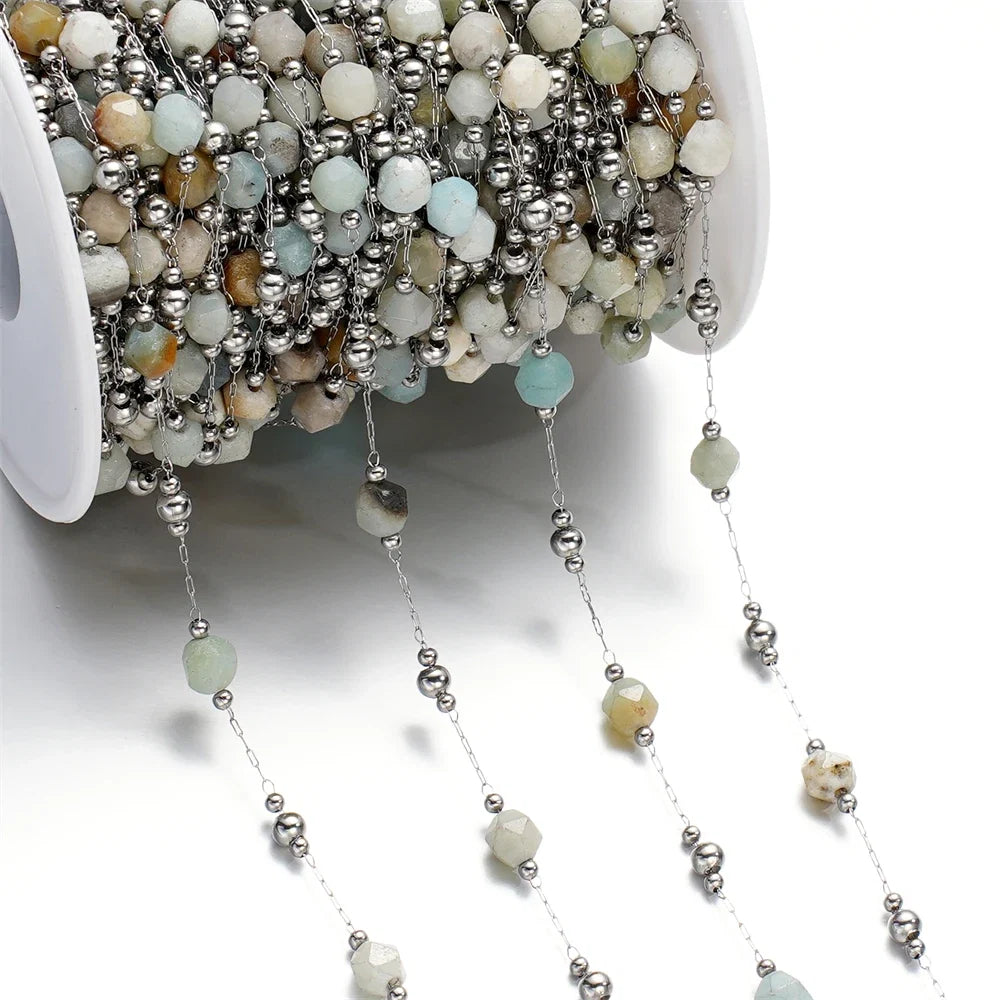 1Meter/Lot Mixed Stainless Steel Irregular Stone Beads Chains for Handmade DIY Necklace Bracelets Jewelry Making Accessories