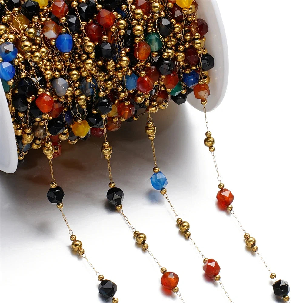 1Meter/Lot Mixed Stainless Steel Irregular Stone Beads Chains for Handmade DIY Necklace Bracelets Jewelry Making Accessories