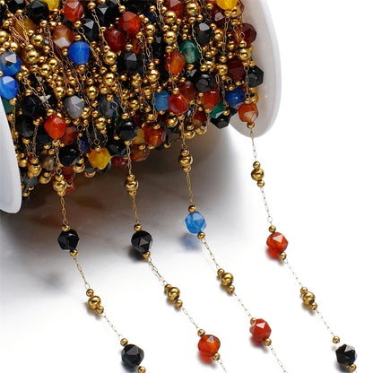 1Meter/Lot Mixed Stainless Steel Irregular Stone Beads Chains for Handmade DIY Necklace Bracelets Jewelry Making Accessories