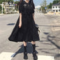 Women Harajuku Gothic Lolita Goth Kawaii Dress Punk Cute Long Sleeve Black Midi Dress