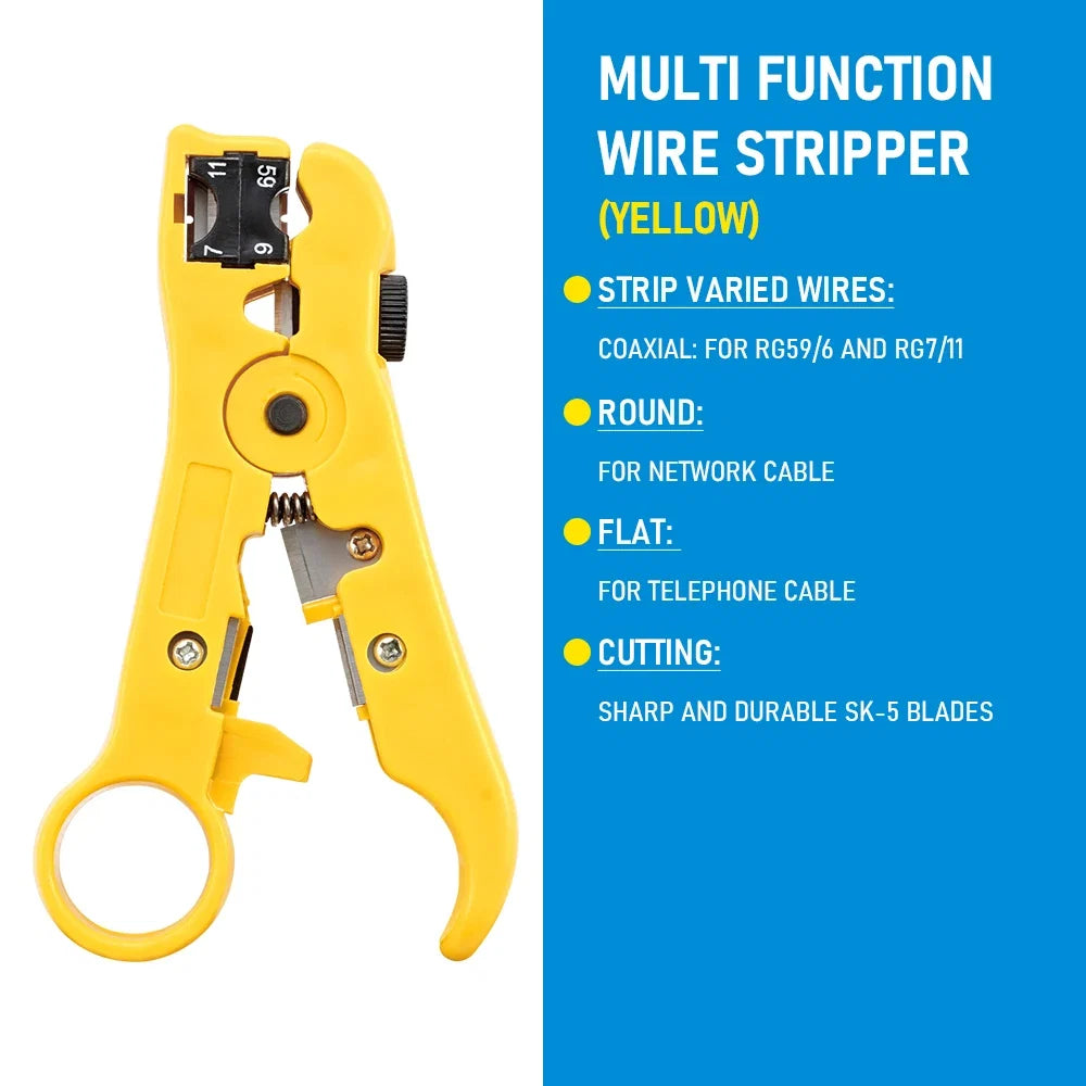 Multi-Functional Coaxial Cable Stripping Pliers | Wire Stripper Tool for UTP/STP RG59 RG6 RG7 RG11