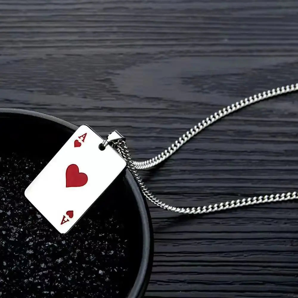 1Pcs Creative Poker Card Necklace Pendant Spades Heart Ace Trendy Hip Hop West Coast Necklace Pendant Daily Accessories