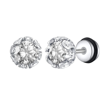 Unisex Black Onyx Screw Stud Earrings | Stainless Steel Retro Earrings for Men and Women