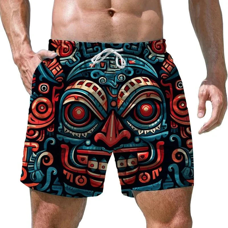 New Fashion Hawaiian Tiki 3D Print Beach Shorts Casual Aloha Polynesia God Short Pants For Men Clothes Aloha Boy Trunks Shorts