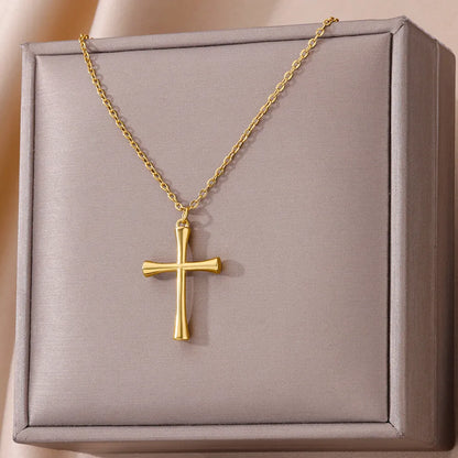 Cross Goddess Pendant Necklace for Women Stainless Steel 316L Gold Color Necklace 2025 New Party Jewelry Aesthetic Accessories