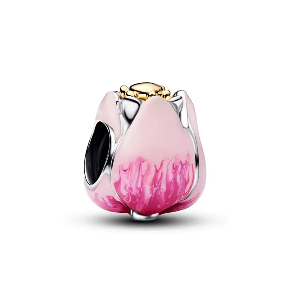Hot selling 925 silver pink series flower dog paw heart-shaped pendant, Fit original bracelet DIY accessories, exquisite jewelry