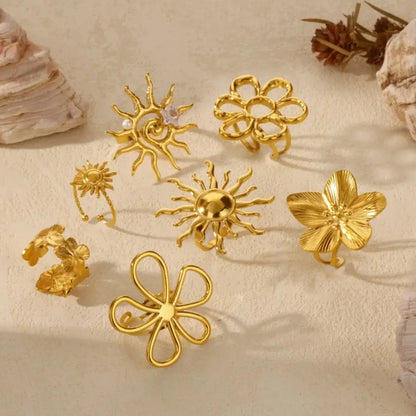 Stainless Steel Exaggerated Big Flower Rings For Women Gold Color Sunflower Finger Ring Female Fashion Aesthetic Jewelry Gift