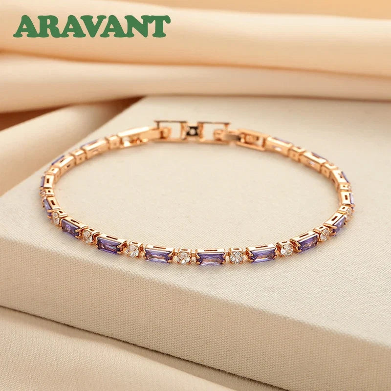 Aravant 925 Silver 18K Gold Amethyst Bracelet Chain For Women Fashion Jewelry