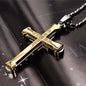 Men's Crystal Cross Pendant Necklace, Gold/Black/Blue Zirconia, Stainless Steel Jesus Cross Jewelry