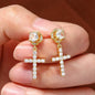 Punk Gold/Silver Cross Stud Earrings | Hip Hop Rhinestone Piercing Ear Accessories