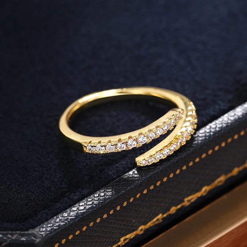 925 Sterling Silver Trendy Circle Finger Rings for Women Dazzling CZ Adjustable Ring Daily Wear Stackable Accessory Fine Jewelry