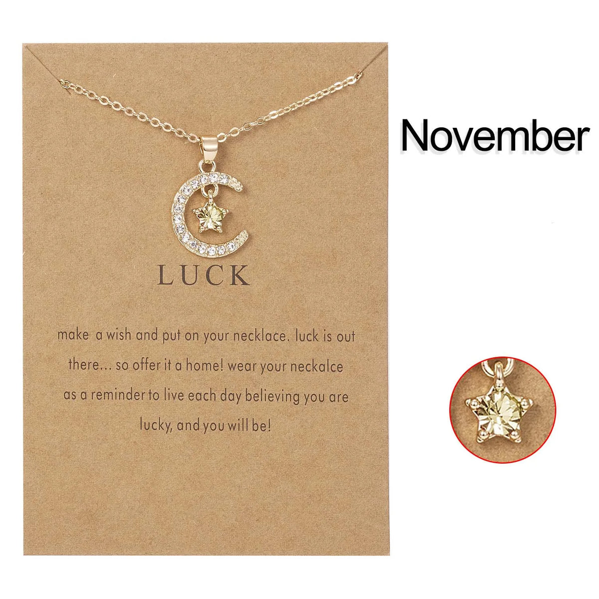 Fashion Moon Star Necklaces For Women 12 Months Crystal Birthstone Pendant Chain Men Trendy Birthday Party Jewelry Gift