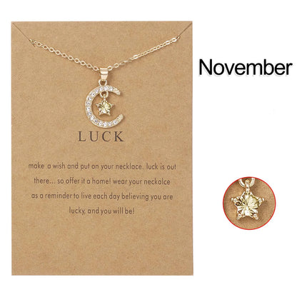 Fashion Moon Star Necklaces For Women 12 Months Crystal Birthstone Pendant Chain Men Trendy Birthday Party Jewelry Gift