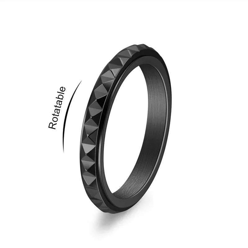 3mm Thin Stainless Steel Pyramids Spinner Ring Wedding Band for Women Girl Size 5-12