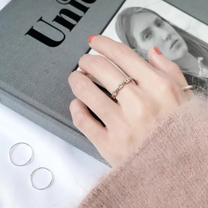 925 Sterling Silver Cuba Chain Opne Rings For Women Engagement Wedding Luxury Fine Jewelry Wholesale
