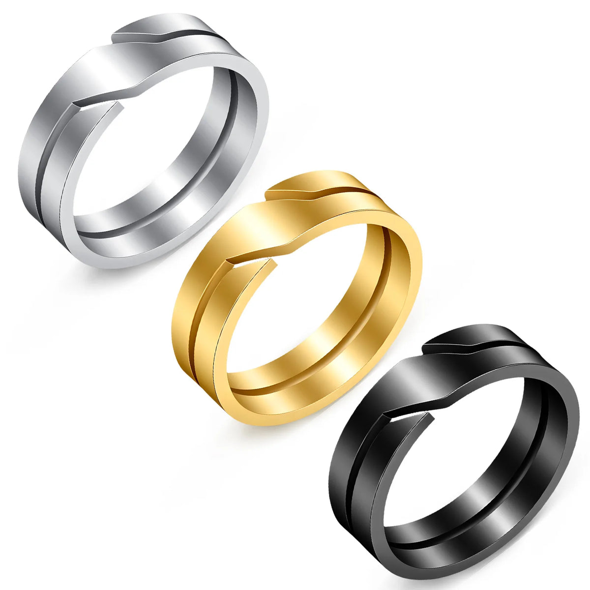 Kissmoon Minimalist Fashion Geometric Slanted Notch Couple Stainless Steel Ring for Men Women Wedding Band Party Jewelry Gifts