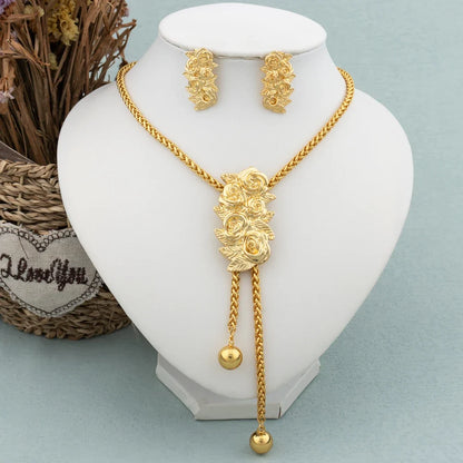 New Fashion Gold Plated Jewelry Set Pendant Dubai Italy Necklace Drop Earrings for Women Adjustable Chain Party Bohemia Jewelry