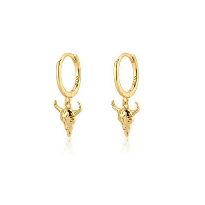 CIAXY Retro Cow Head Earrings for Women Men | 14K Gold Plated Animal Drop Earrings