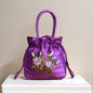 ZTBBAO Embroidered Flower Bucket Bag | Small Top Handle Handbag for Women