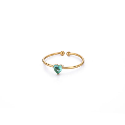 Fashion Zircon Heart Birthstone Rings For Women Stainless Steel Gold Color Birthstone Ring  Aesthetic Wedding Jewelry Gift