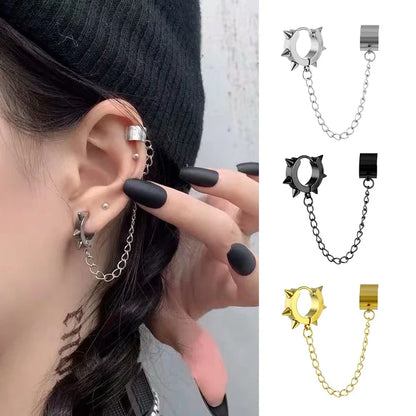 Punk Cross Pendant Clip Earring | Unisex Metal Chain Tassel Ear Cuff