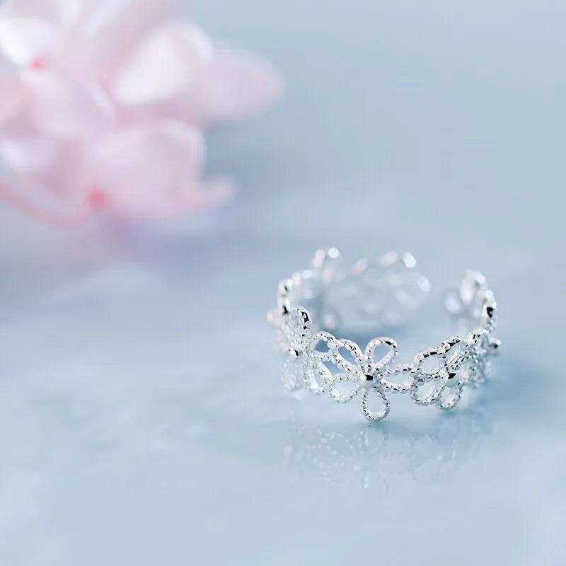 New in 925 Sterling Silver Hollow Flower Adjustable Rings For Women Engagement Ladies Rings Vintage Luxury Jewelry Jewellery