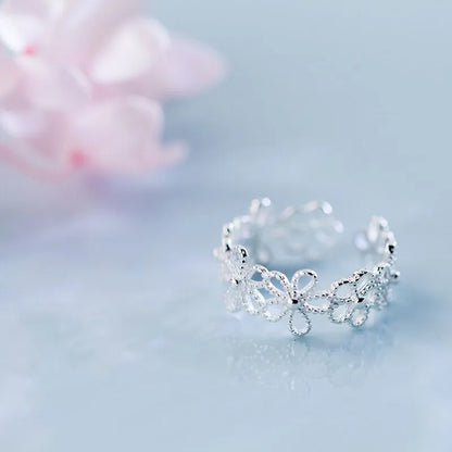 New in 925 Sterling Silver Hollow Flower Adjustable Rings For Women Engagement Ladies Rings Vintage Luxury Jewelry Jewellery